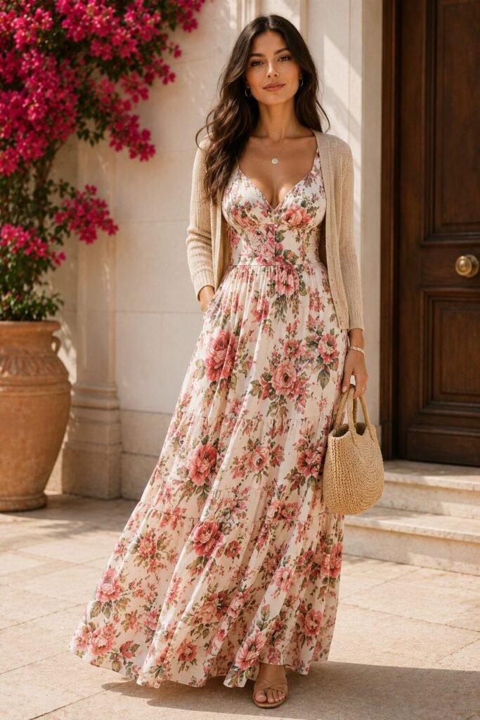 floral maxi dress with Everyday Capsule Launcher