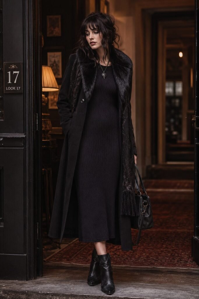 Cozy Weekend Goth: Knit Dress With Long Coat