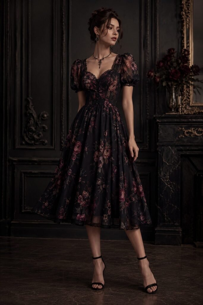 Dark Floral Midi Dress